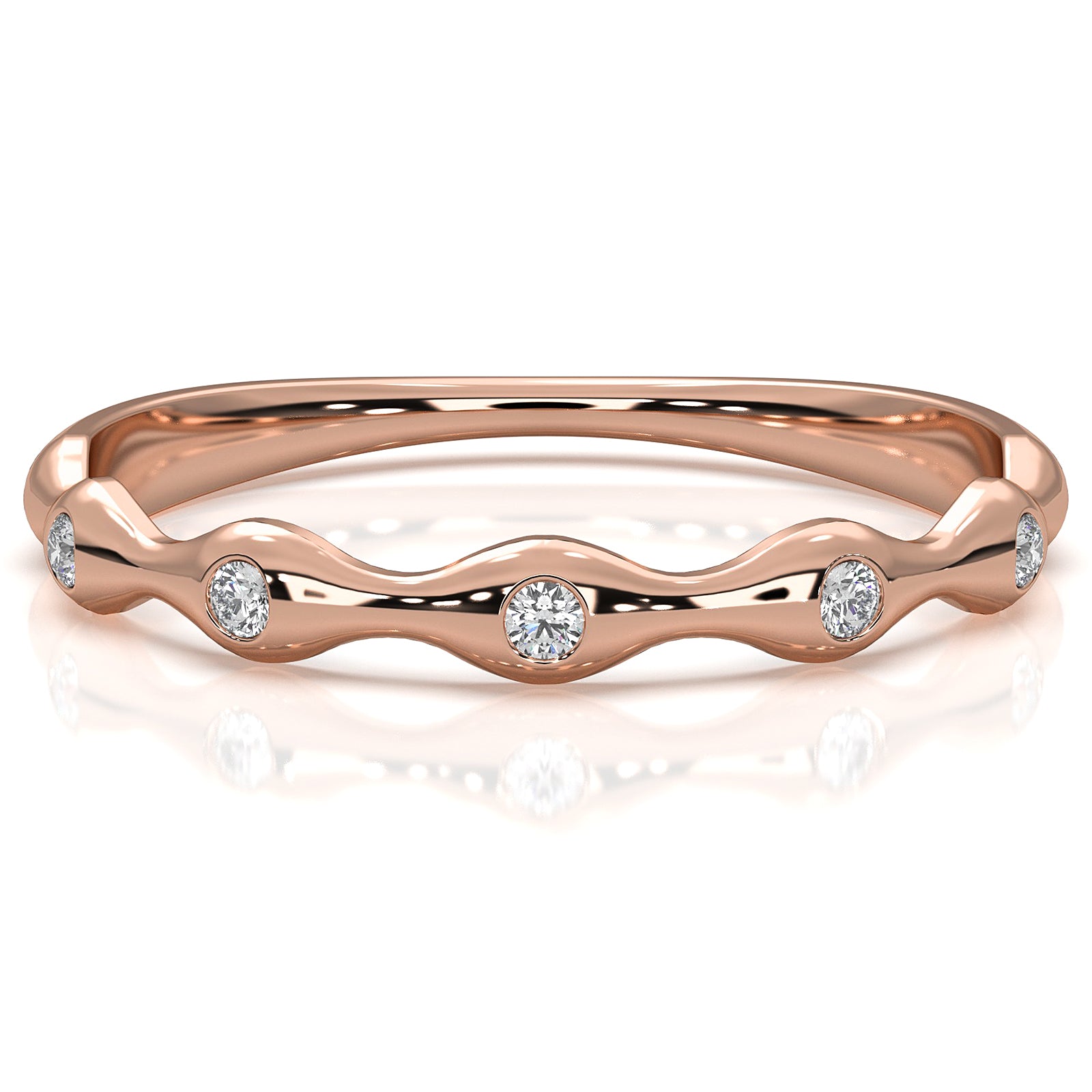 Delicate Bamboo Round Lab Diamond Bezel Set Wedding Ring 0.04ctw.